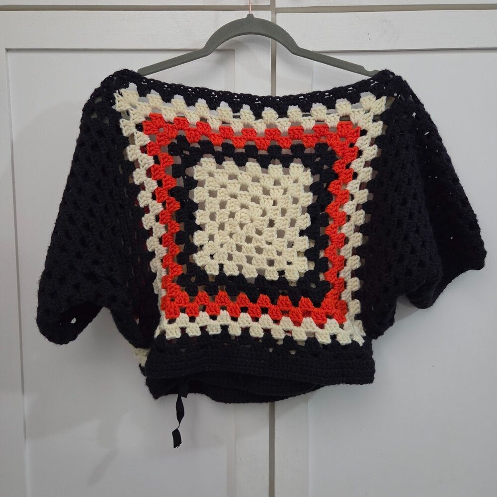 Vintage 70s Handmade Granny Square Crochet Cropped Cardigan Hippie Boho Festival - Picture 4 of 8